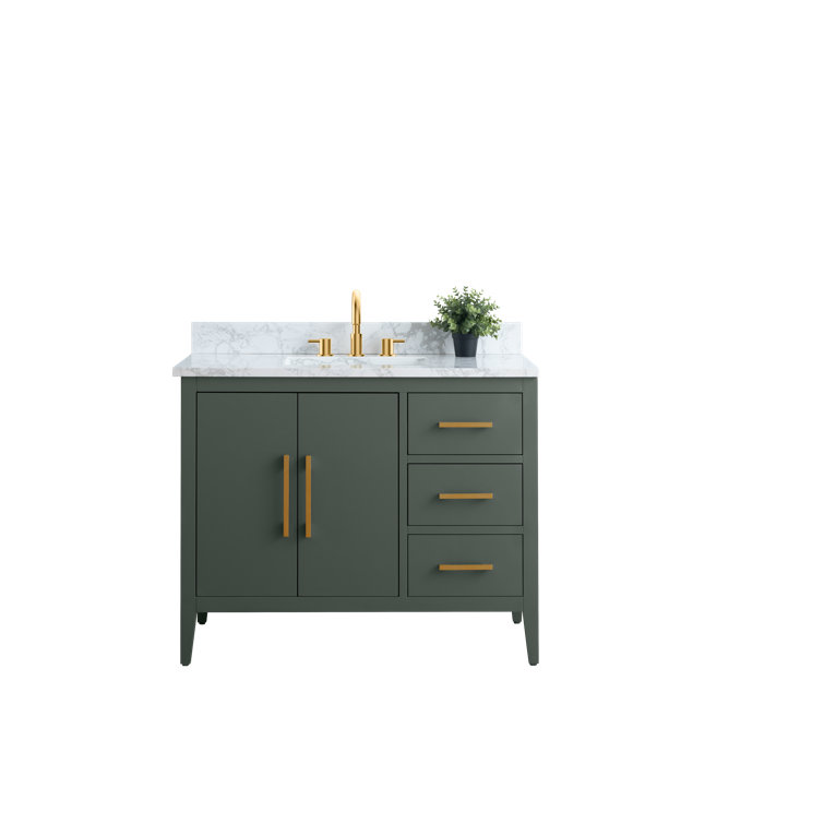 42'' Vintage Green Single Sink Bathroom Vanity with Golden Brushed Hardware