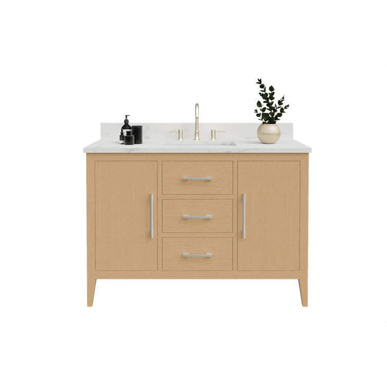 Natural Oak 48'' Single Bathroom Vanity with Marble Top