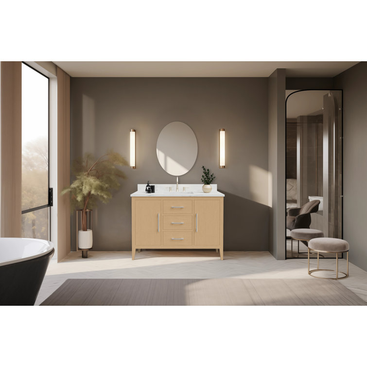 Natural Oak 48'' Single Bathroom Vanity with Marble Top