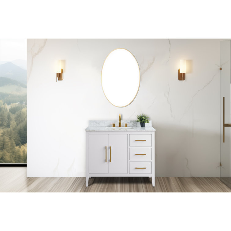 42'' White and Golden Brushed Freestanding Single Sink Bathroom Vanity