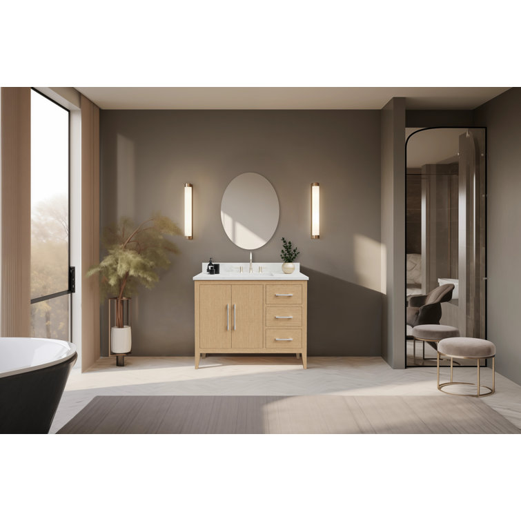 Natural Oak 42'' Single Bathroom Vanity with Engineered Marble Top