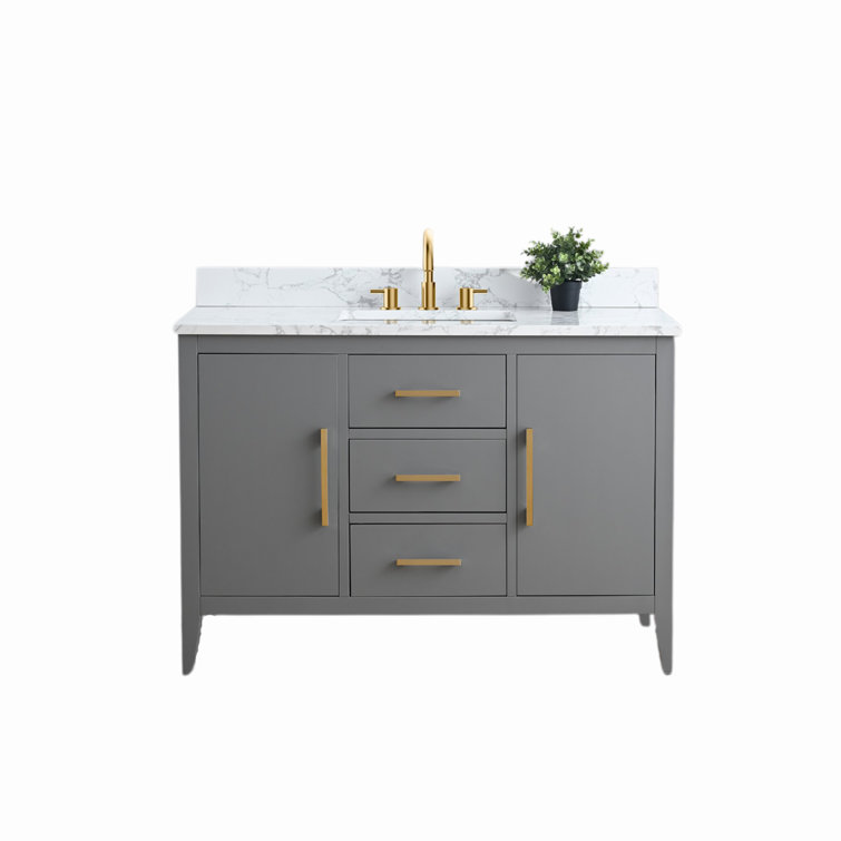 48" Cashmere Gray Single Bathroom Vanity with Engineered Marble Top