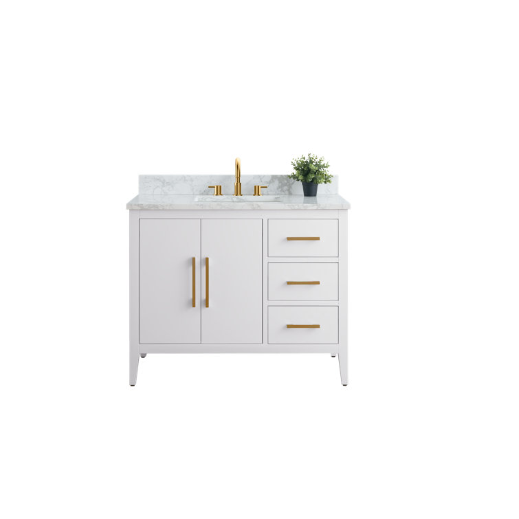 42'' White and Golden Brushed Freestanding Single Sink Bathroom Vanity