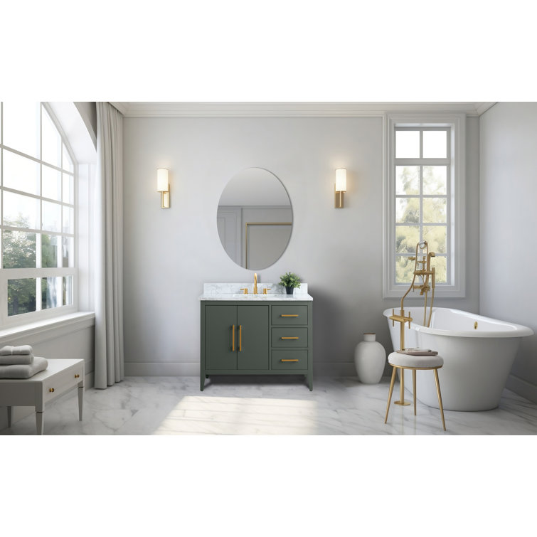 42'' Vintage Green Single Sink Bathroom Vanity with Golden Brushed Hardware