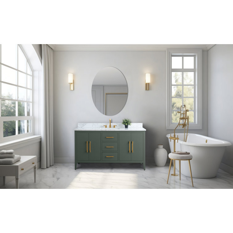 Vintage Green 60" Poplar Wood Single Sink Bathroom Vanity with Engineered Marble Countertop