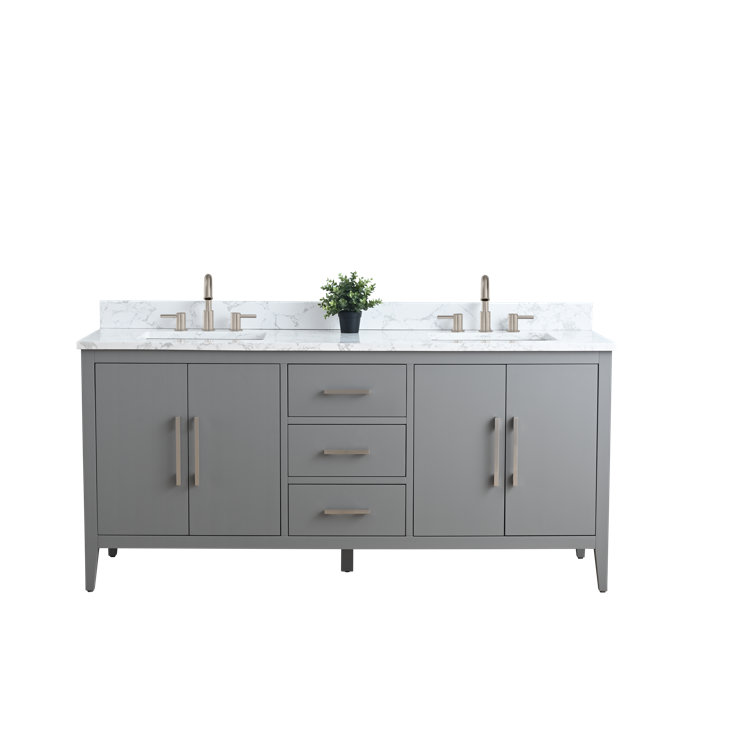 72'' Cashmere Gray Double Bathroom Vanity with Marble Top