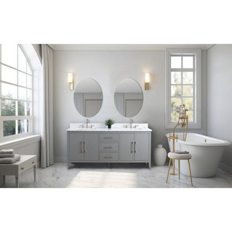 72'' Cashmere Gray Double Bathroom Vanity with Marble Top