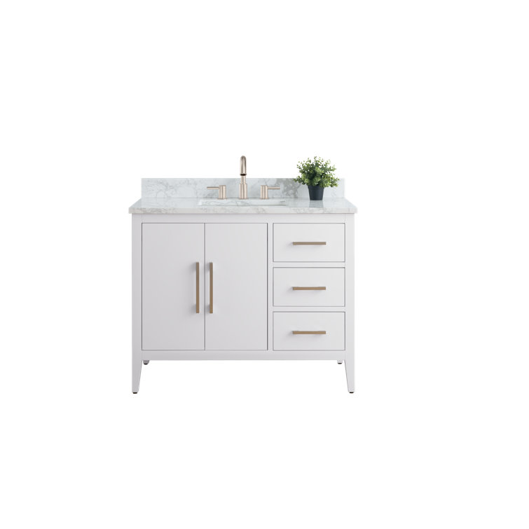 42'' White MDF Freestanding Single Bathroom Vanity with Engineered Marble Top