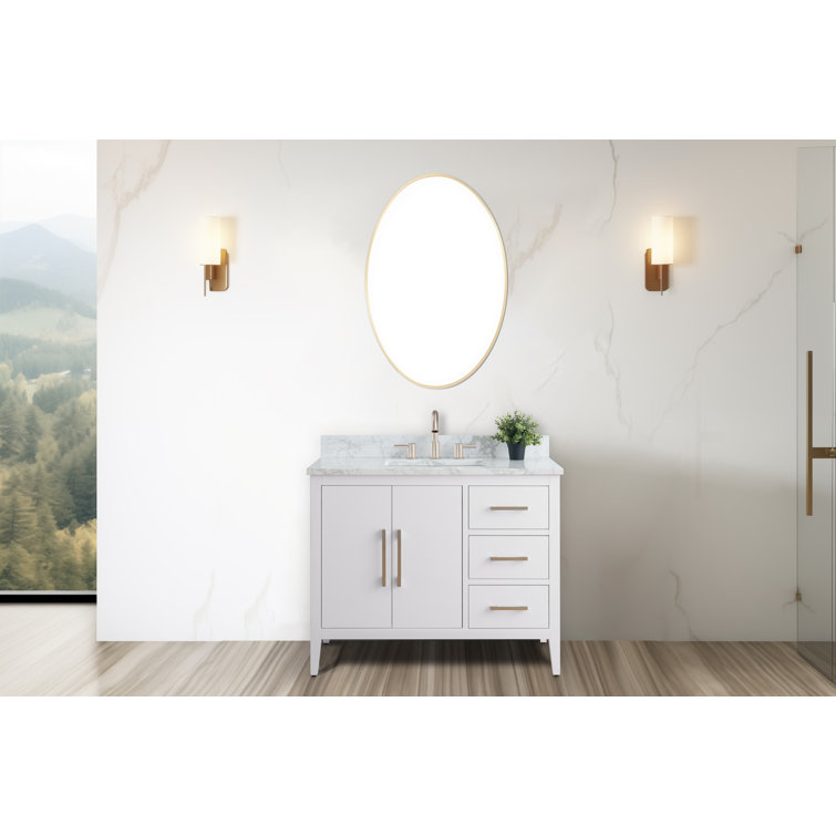 42'' White MDF Freestanding Single Bathroom Vanity with Engineered Marble Top