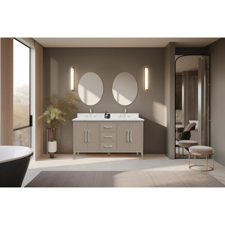Cashmere Gray 60" Double Sink Bathroom Vanity with Marble Top