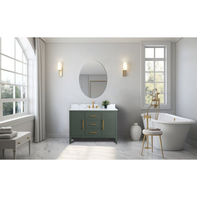 48'' Vintage Green Single Bathroom Vanity with Marble Top