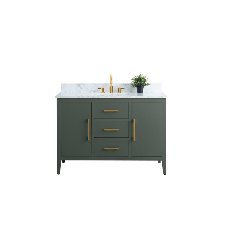 48'' Vintage Green Single Bathroom Vanity with Marble Top