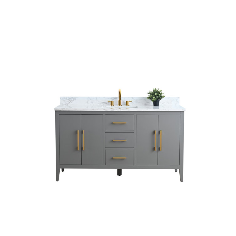 60'' Cashmere Gray Single Bathroom Vanity with Golden Hardware