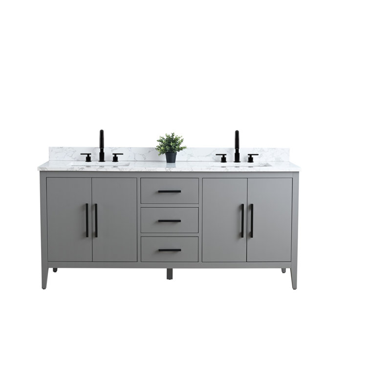 72" Cashmere Gray Double Sink Vanity with Engineered Marble Top