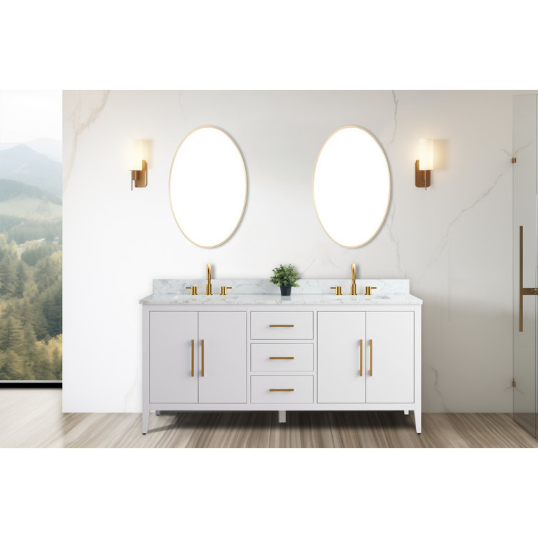 72'' White Poplar Double Sink Bathroom Vanity with Marble Top