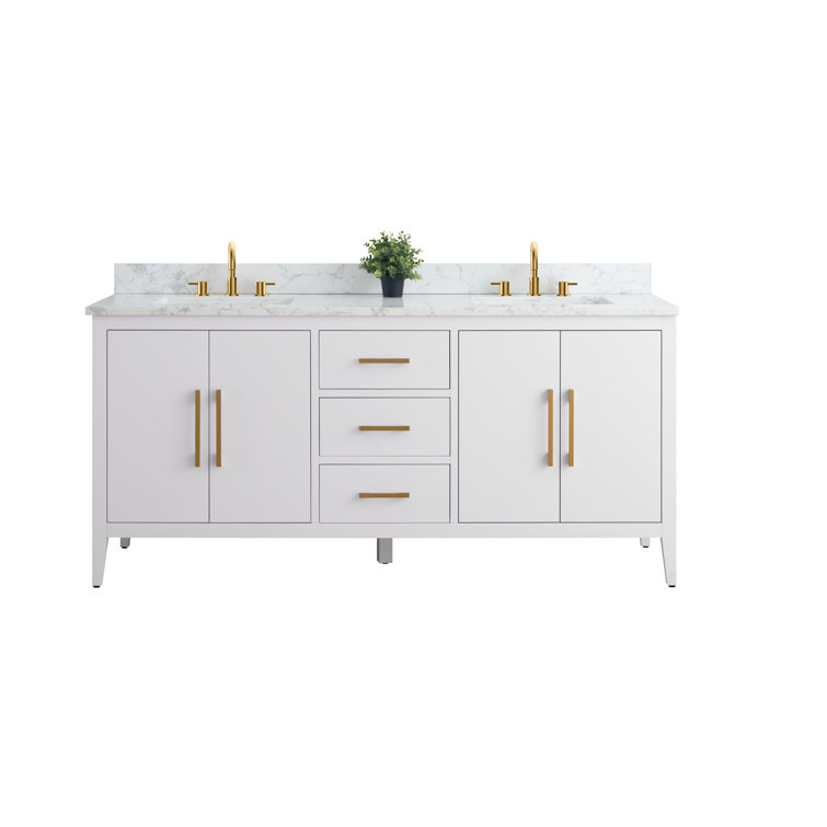 72'' White Poplar Double Sink Bathroom Vanity with Marble Top