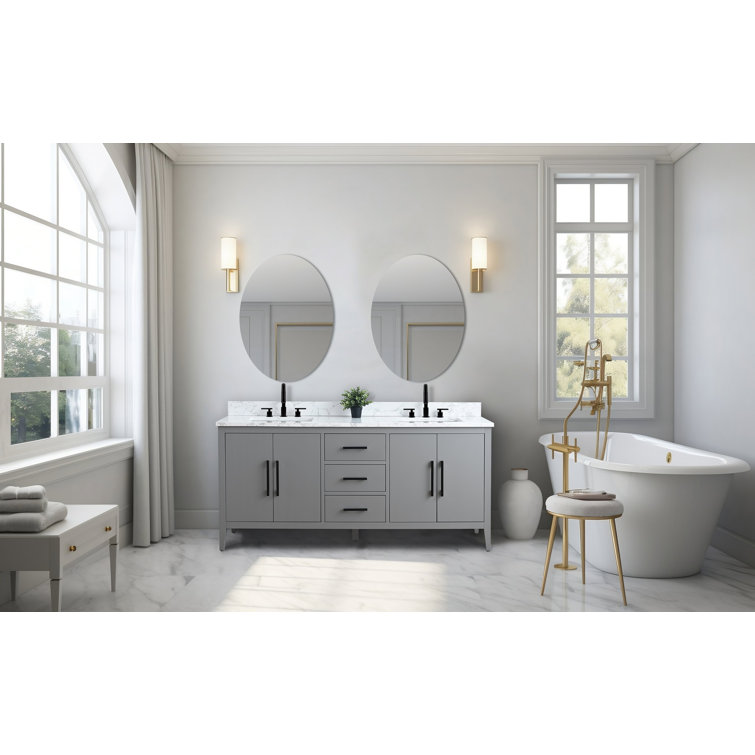72" Cashmere Gray Double Sink Vanity with Engineered Marble Top