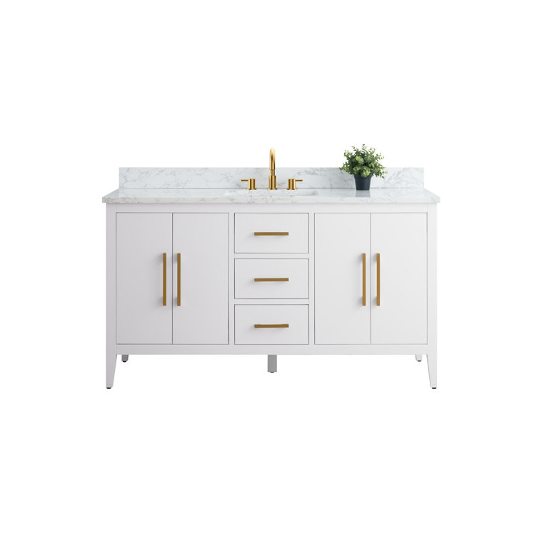 60'' White MDF Single Sink Bathroom Vanity with Engineered Marble Top
