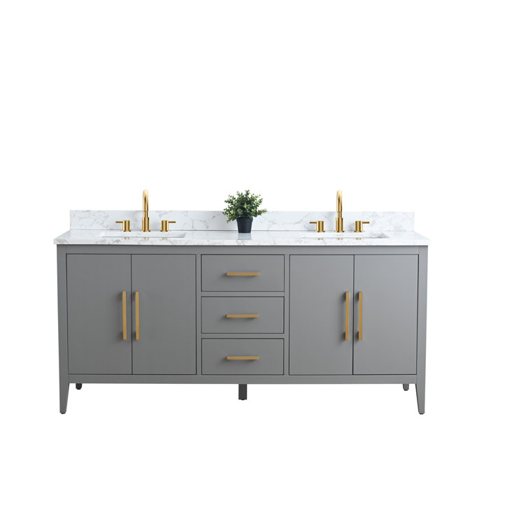 72'' Cashmere Gray Double Bathroom Vanity with Engineered Marble Top