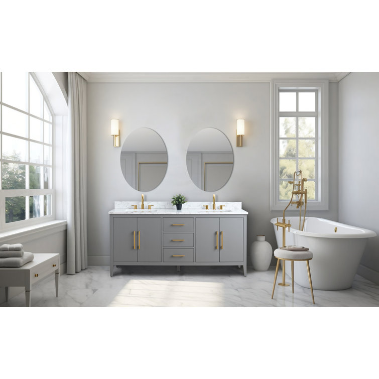 72'' Cashmere Gray Double Bathroom Vanity with Engineered Marble Top