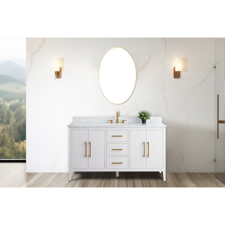 60'' White MDF Single Sink Bathroom Vanity with Engineered Marble Top