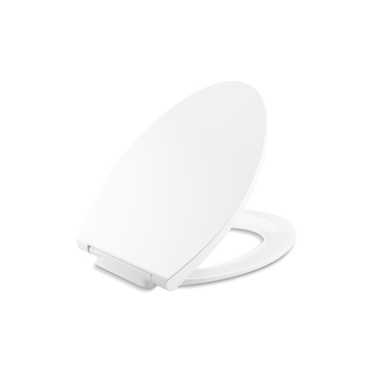 White Thermoset Plastic Quiet-Close Elongated Toilet Seat