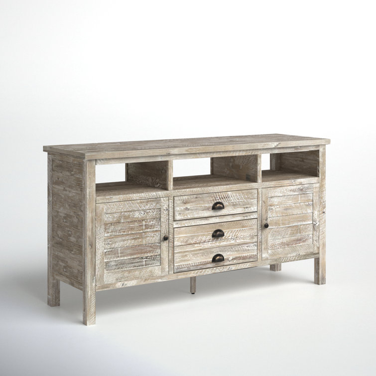 Washed Gray 60" Acacia Wood TV Console with Mount