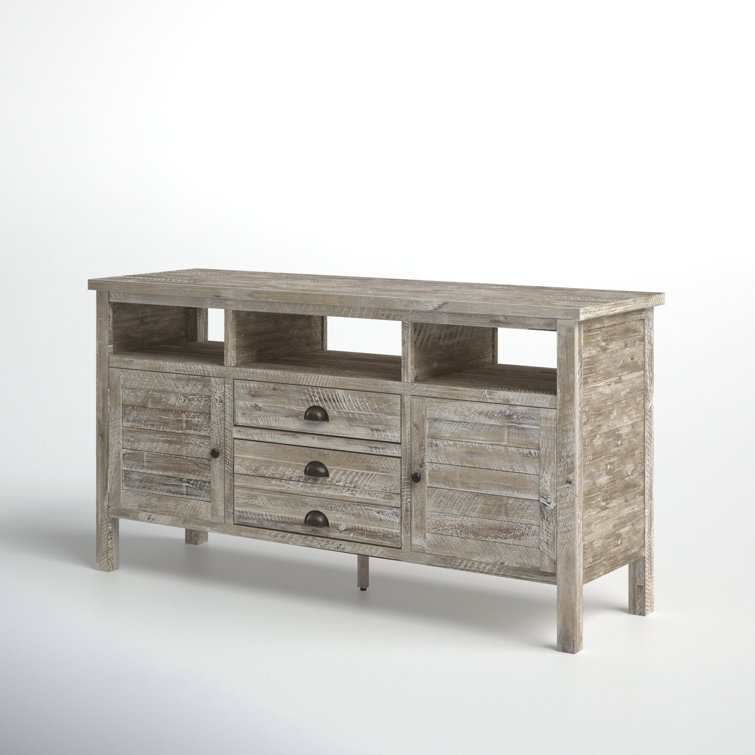 Washed Gray 60" Acacia Wood TV Console with Mount