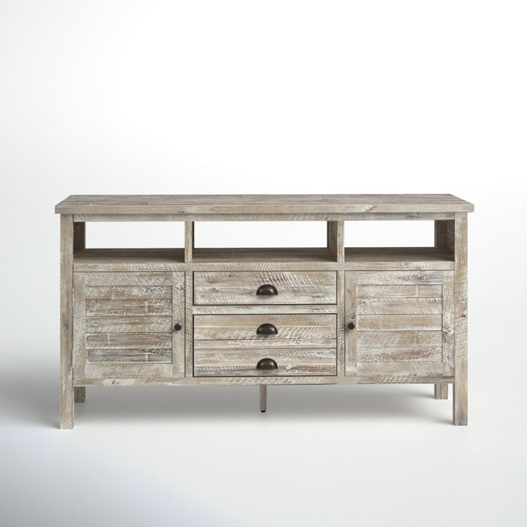 Washed Gray 60" Acacia Wood TV Console with Mount