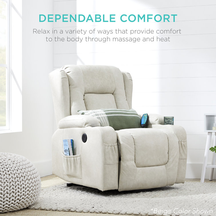 Olive Faux Leather Swivel Recliner with Massage and Cup Holders