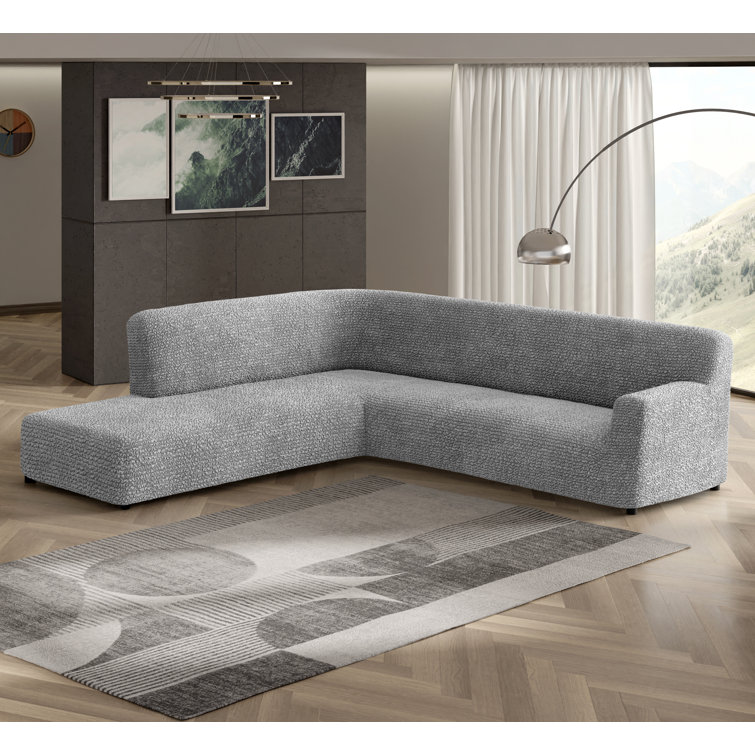 Gray Stretch Fabric Modern Sectional Sofa Cover