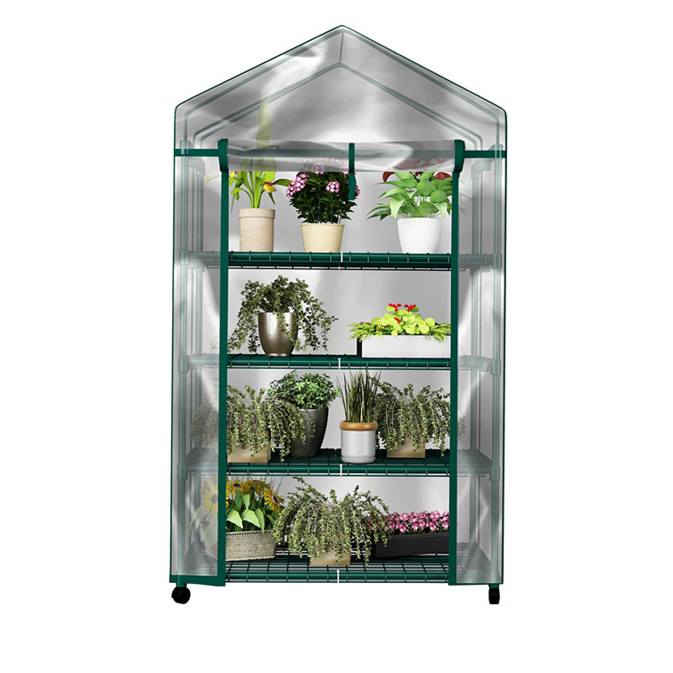 Green 4-Tier Portable Mini Greenhouse with Clear PVC Cover