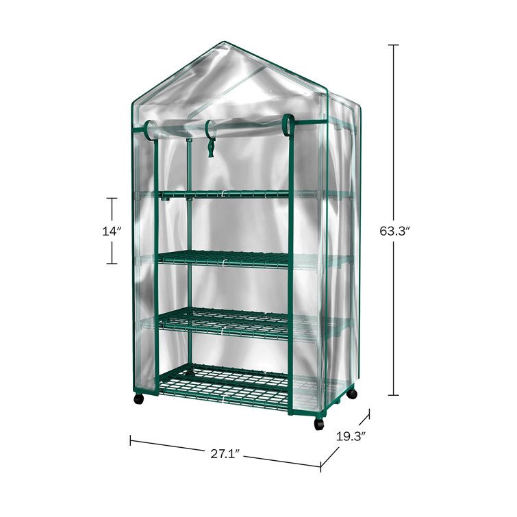 Green 4-Tier Portable Mini Greenhouse with Clear PVC Cover