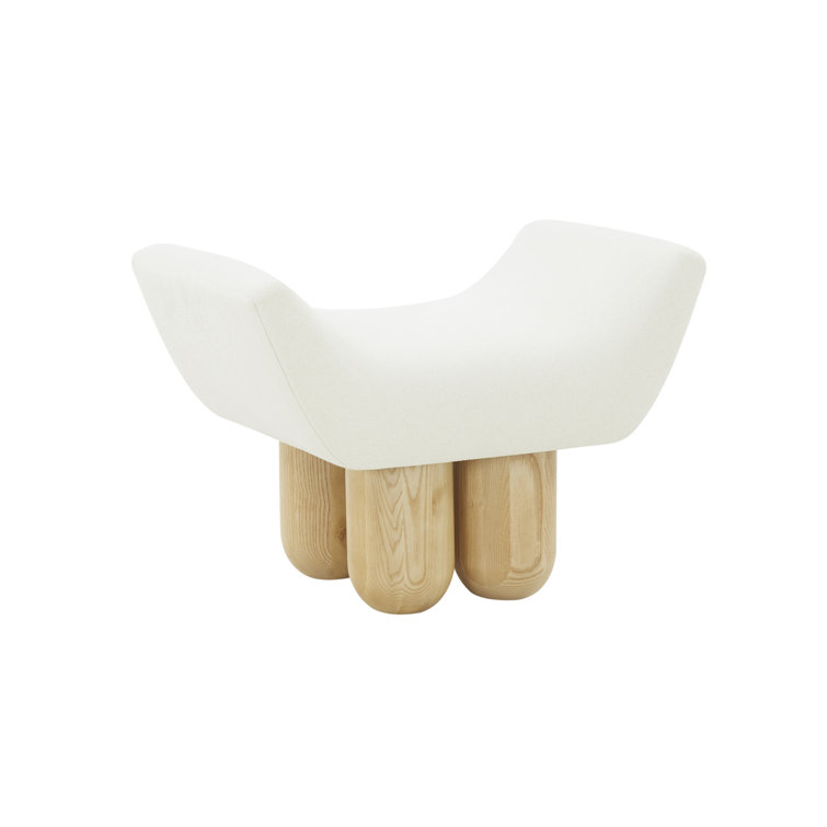 Ivory Boucle Upholstered Footstool with Sculpted Ashwood Legs