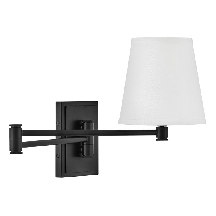 Black Steel Dimmable Plug-in Swing Arm Sconce with White Shade