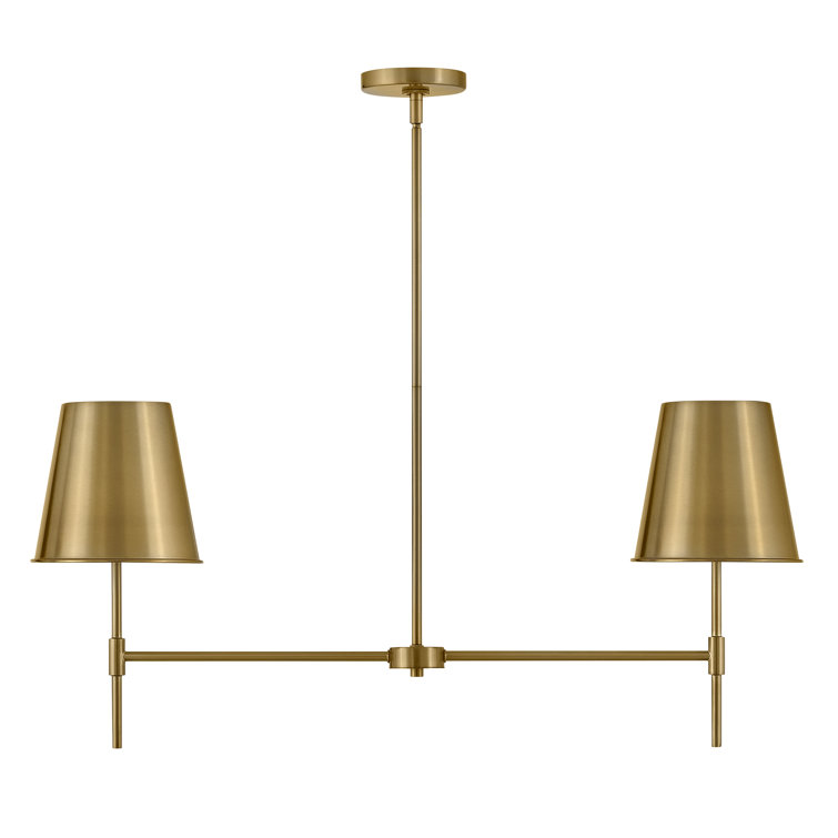 Lacquered Brass 2-Light Drum Chandelier with Metal Shades