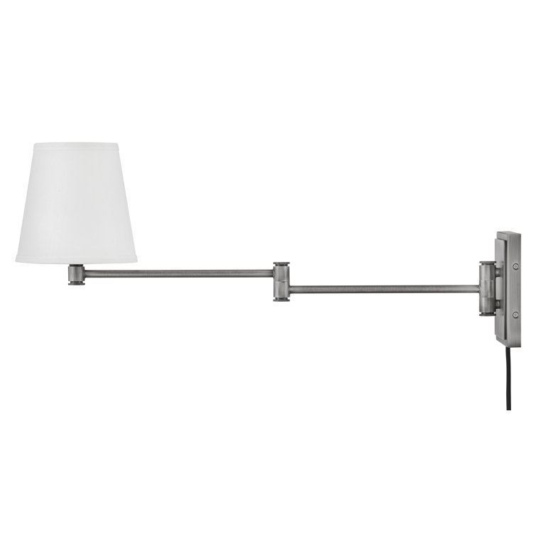 Antique Nickel Steel Swing Arm Wall Sconce with White Shade