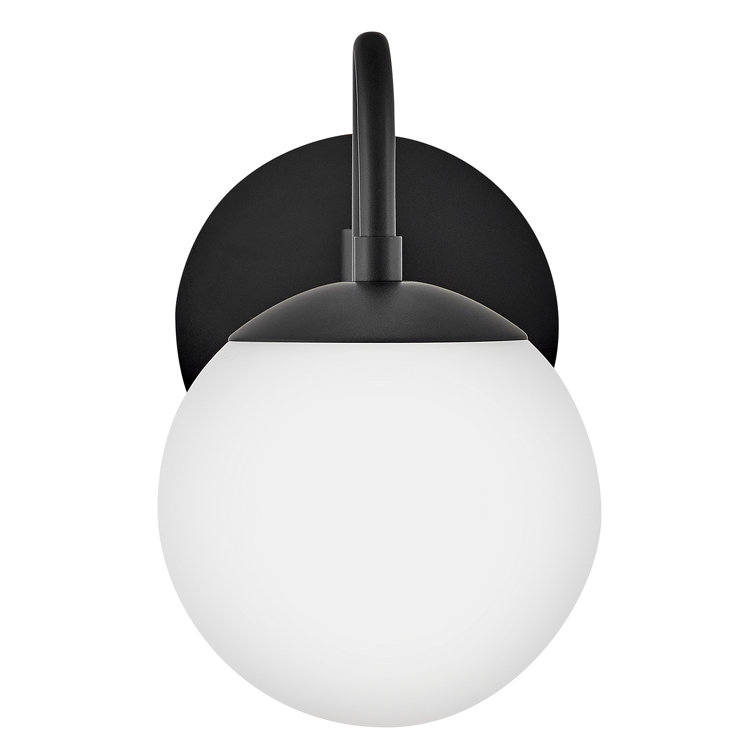 Black Steel Swing Arm Sconce with Opal Glass Shade