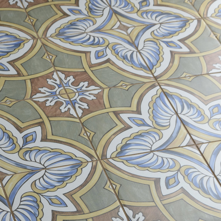 Harmonia 13" x 13" Green and Blue Ceramic Patterned Tile