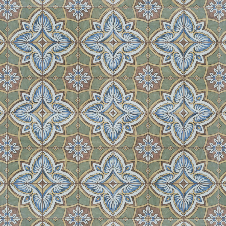Harmonia 13" x 13" Green and Blue Ceramic Patterned Tile