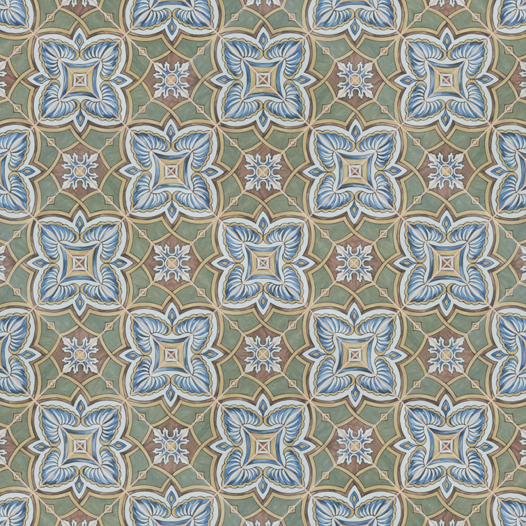 Harmonia 13" x 13" Green and Blue Ceramic Patterned Tile