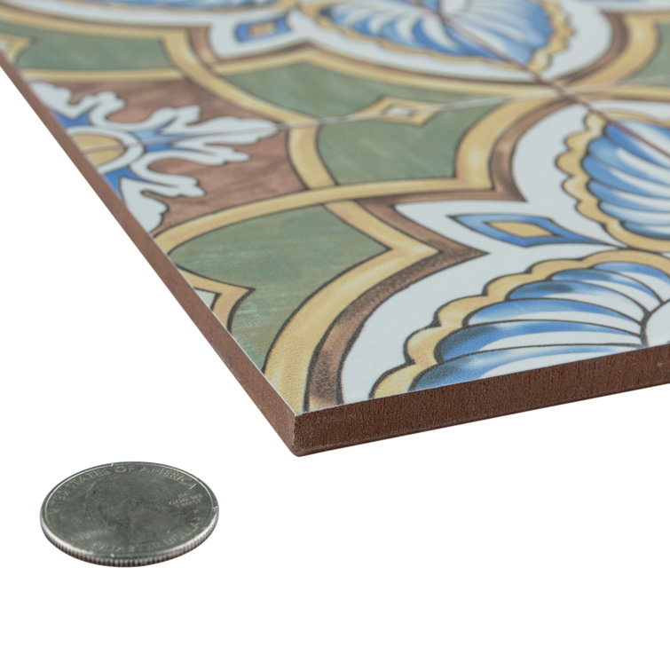 Harmonia 13" x 13" Green and Blue Ceramic Patterned Tile