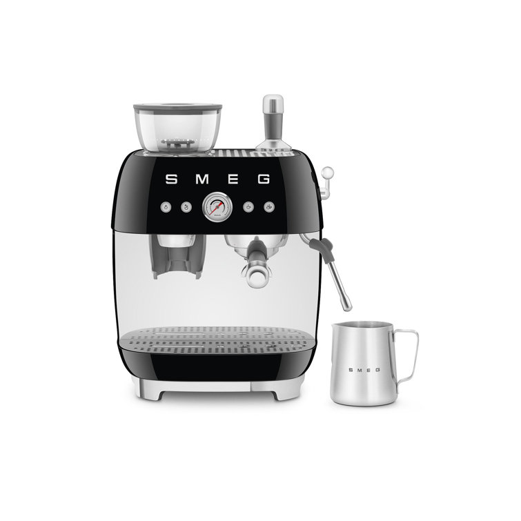 Black Semi-Automatic Espresso Machine with Grinder and Steam Wand