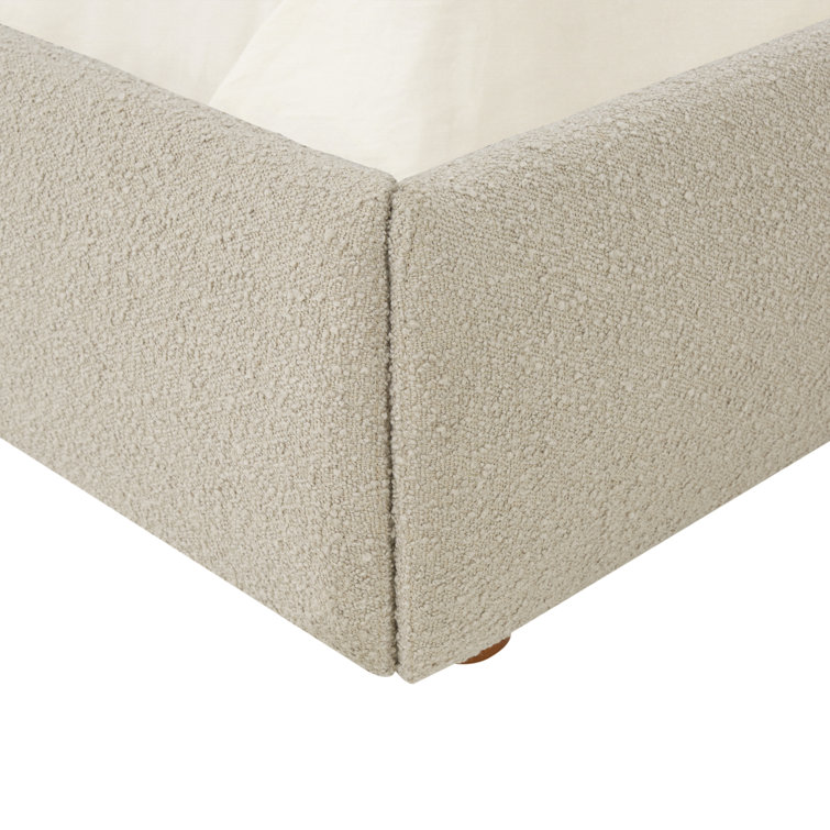 Oatmeal Boucle King Upholstered Bed with Wood Frame