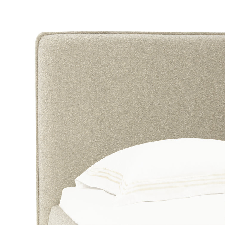 Oatmeal Boucle King Upholstered Bed with Wood Frame
