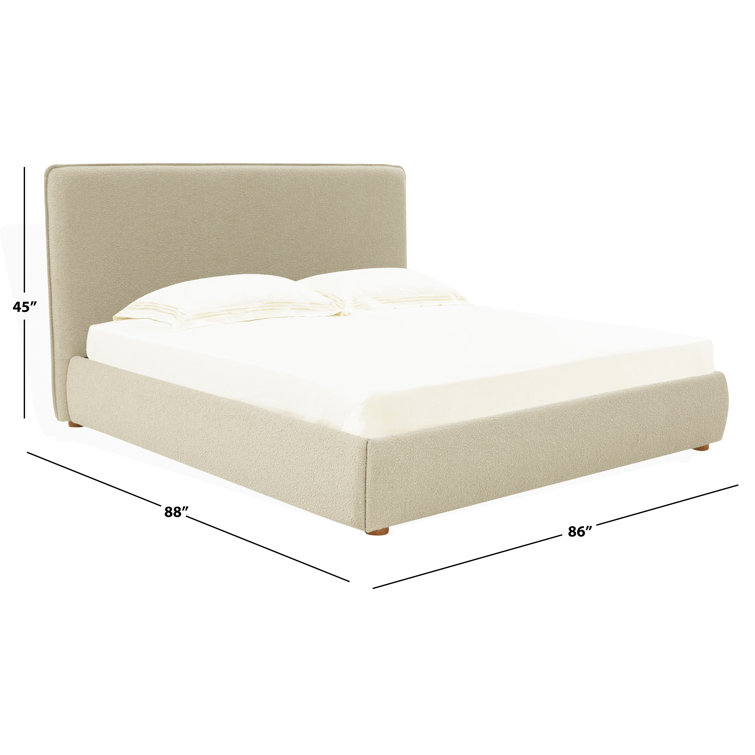 Oatmeal Boucle King Upholstered Bed with Wood Frame