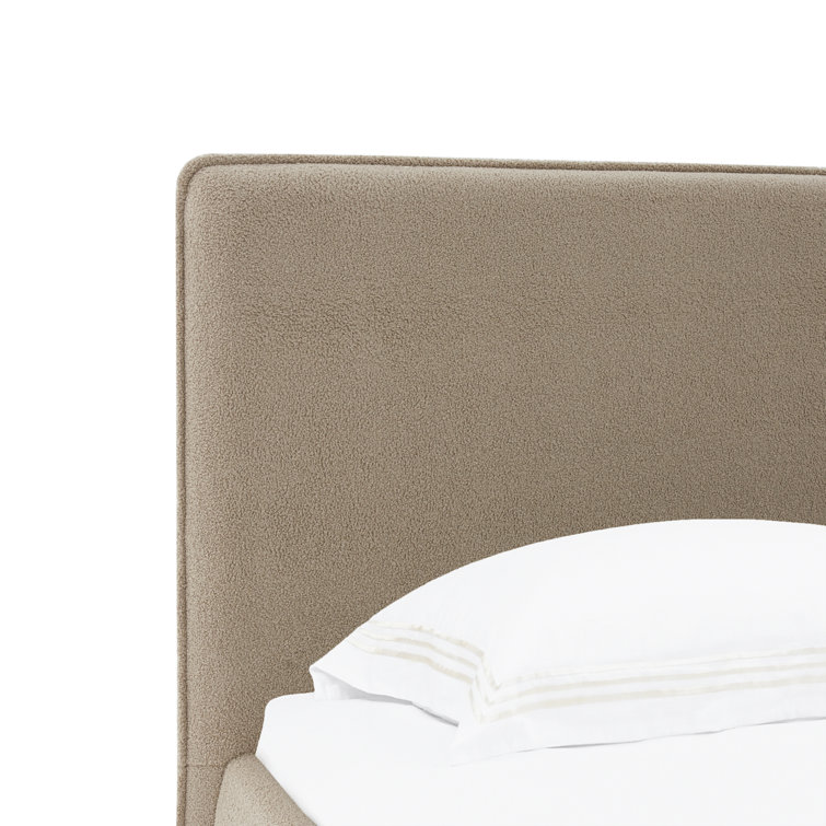King Beige Linen Upholstered Bed with Birch Wood Frame