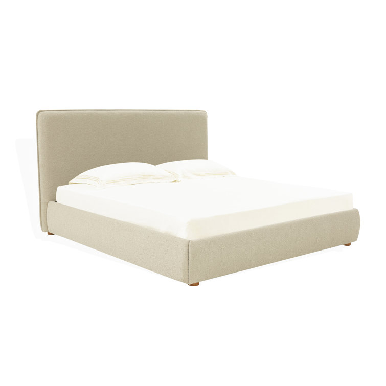Oatmeal Boucle King Upholstered Bed with Wood Frame