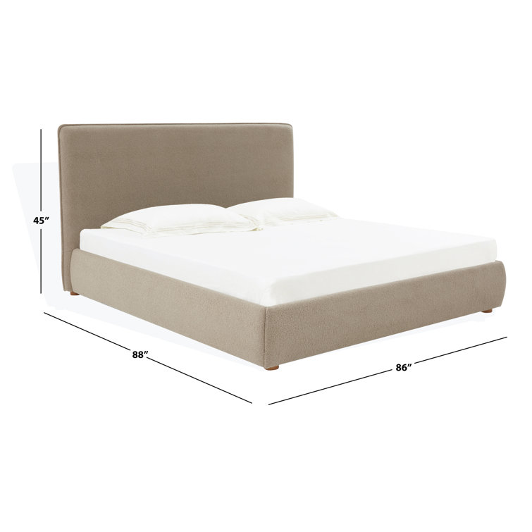 King Beige Linen Upholstered Bed with Birch Wood Frame
