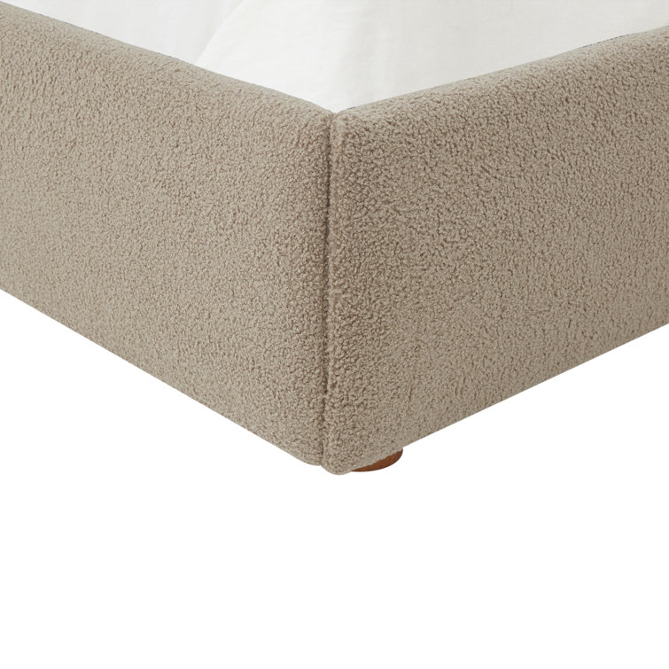King Beige Linen Upholstered Bed with Birch Wood Frame